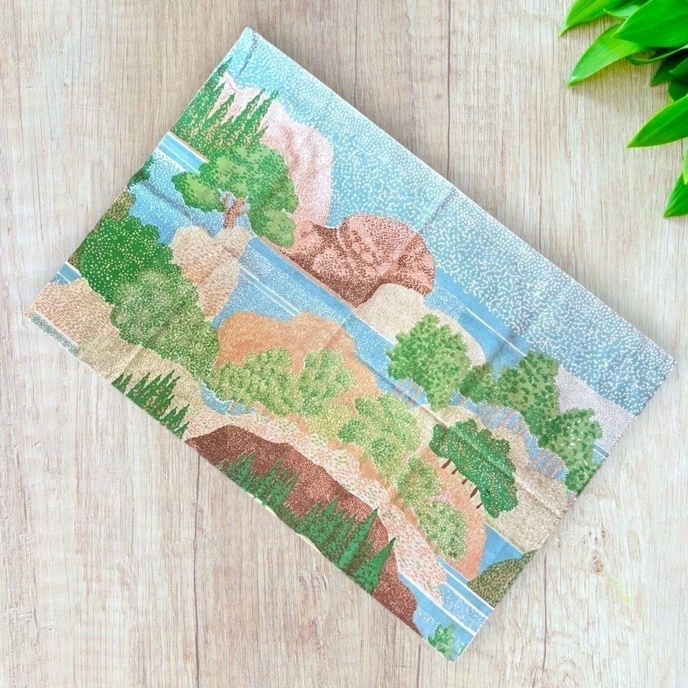 MARLBOROUGH Vintage 70s Pillowcase Mountain Landscape Forest Stream Tree Retro